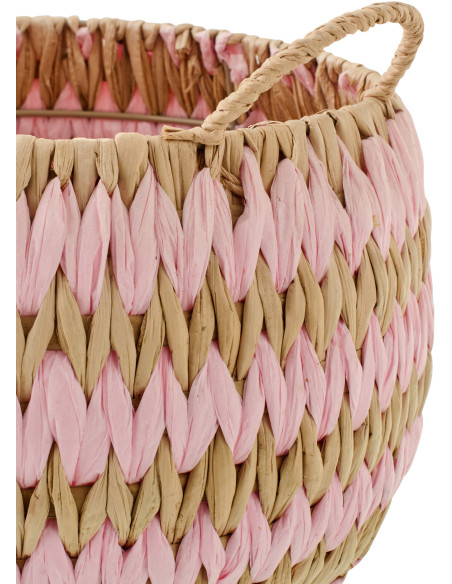 Lot de 3 Paniers de rangement bohème Jonc de mer Rose clair Naturel Tressé Tissania 