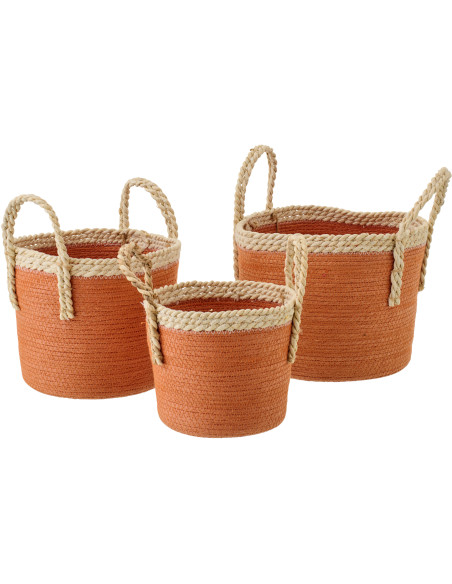 Lot de 3 Paniers de rangement bohème chic Papier Maïs Orange foncé Naturel Tressé Soladda 
