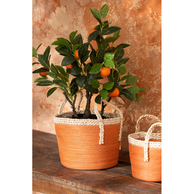 Lot de 3 Paniers de rangement bohème chic Papier Maïs Orange foncé Naturel Tressé Soladda 