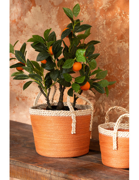 Lot de 3 Paniers de rangement bohème chic Papier Maïs Orange foncé Naturel Tressé Soladda 