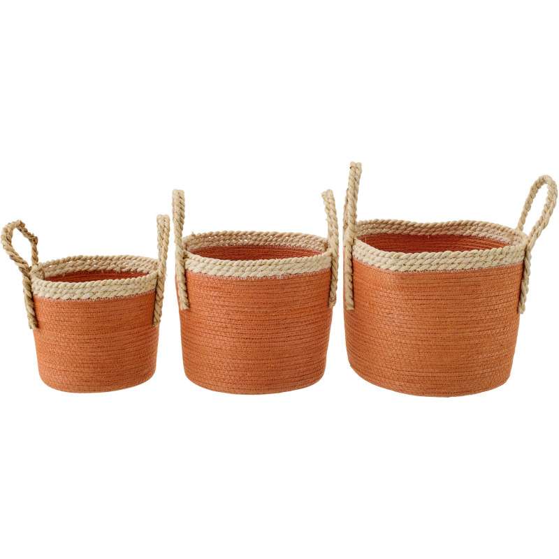 Lot de 3 Paniers de rangement bohème chic Papier Maïs Orange foncé Naturel Tressé Soladda 