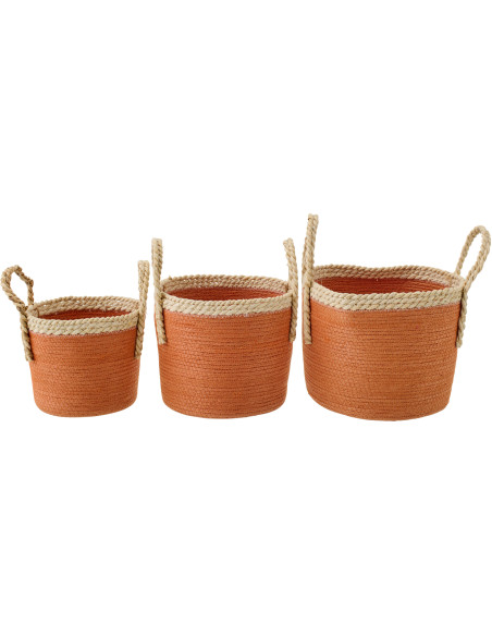 Lot de 3 Paniers de rangement bohème chic Papier Maïs Orange foncé Naturel Tressé Soladda 