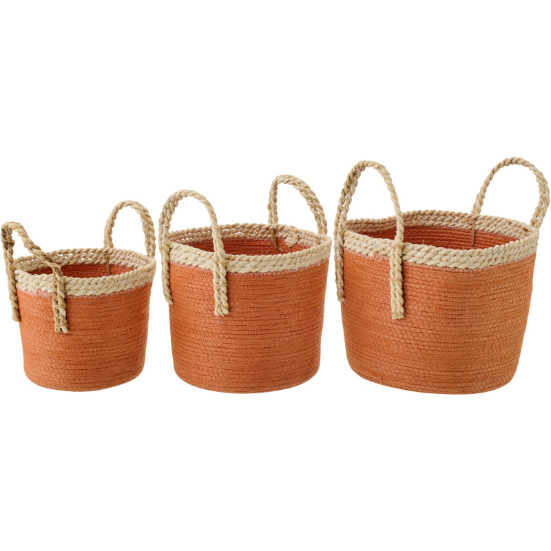 Lot de 3 Paniers de rangement bohème chic Papier Maïs Orange foncé Naturel Tressé Soladda 