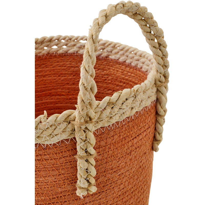 Lot de 3 Paniers de rangement bohème chic Papier Maïs Orange foncé Naturel Tressé Soladda 