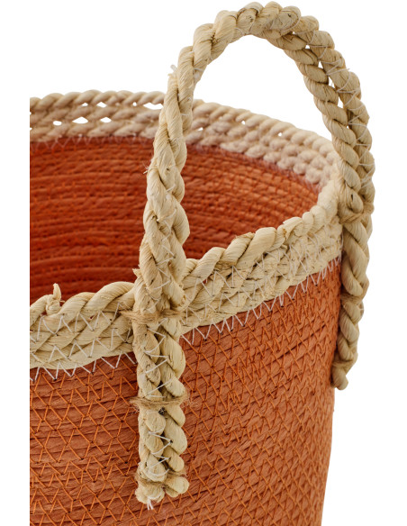 Lot de 3 Paniers de rangement bohème chic Papier Maïs Orange foncé Naturel Tressé Soladda 