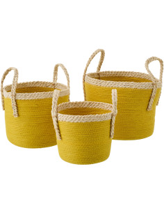 Lot de 3 Paniers de rangement bohème chic Papier Maïs Jaune Naturel Tressé Soladda 