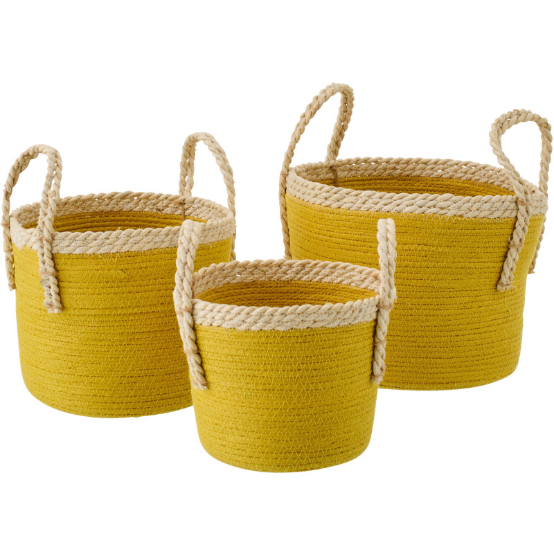 Lot de 3 Paniers de rangement bohème chic Papier Maïs Jaune Naturel Tressé Soladda 