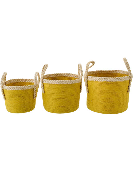 Lot de 3 Paniers de rangement bohème chic Papier Maïs Jaune Naturel Tressé Soladda 