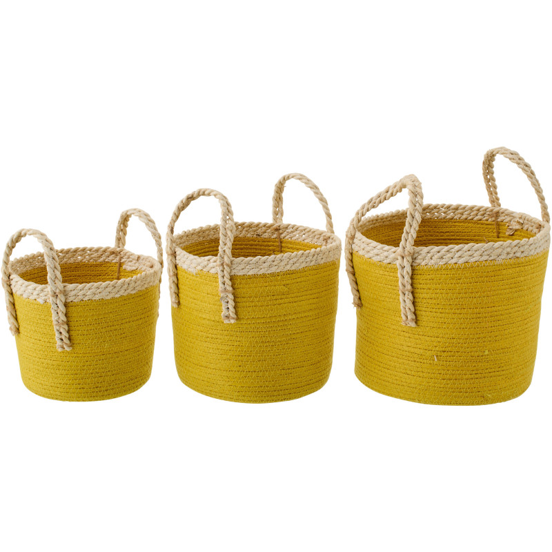 Lot de 3 Paniers de rangement bohème chic Papier Maïs Jaune Naturel Tressé Soladda 