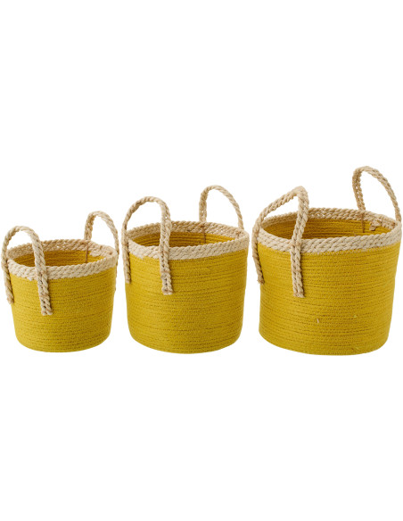Lot de 3 Paniers de rangement bohème chic Papier Maïs Jaune Naturel Tressé Soladda 