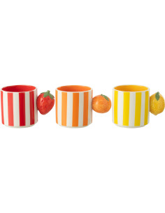 Lot de 3 Mugs design Fruits Dolomite Rouge Orange Jaune Blanc Motif rayures Fruixio 