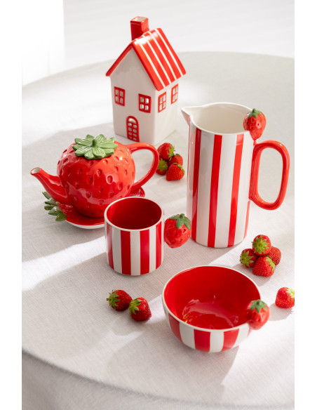 Lot de 3 Mugs design Fruits Dolomite Rouge Orange Jaune Blanc Motif rayures Fruixio 