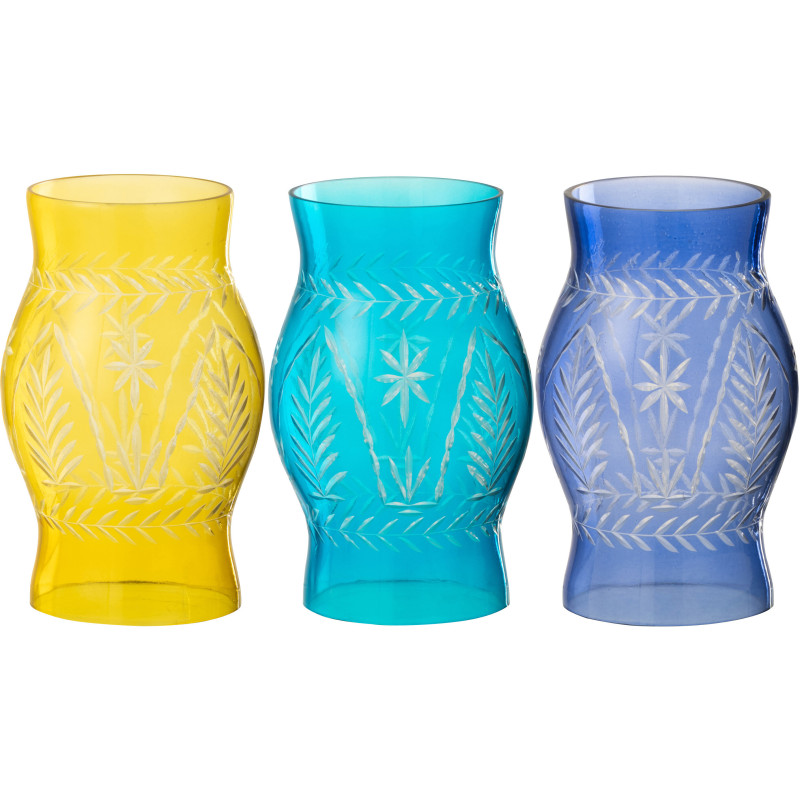 Lot de 3 Grands Photophores style méditerrannée Cylindrique H 15 cm Verre Jaune Turquoise Bleu Tarifa 