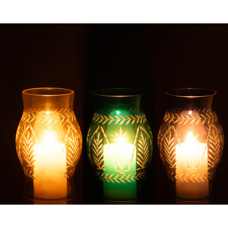 Lot de 3 Grands Photophores style méditerrannée Cylindrique H 15 cm Verre Jaune Turquoise Bleu Tarifa 