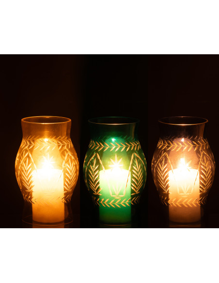 Lot de 3 Grands Photophores style méditerrannée Cylindrique H 15 cm Verre Jaune Turquoise Bleu Tarifa 