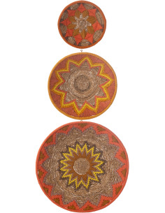 Lot de 3 Décorations murales bohème Branche de bananier Naturel Orange Tressé Soléaro 