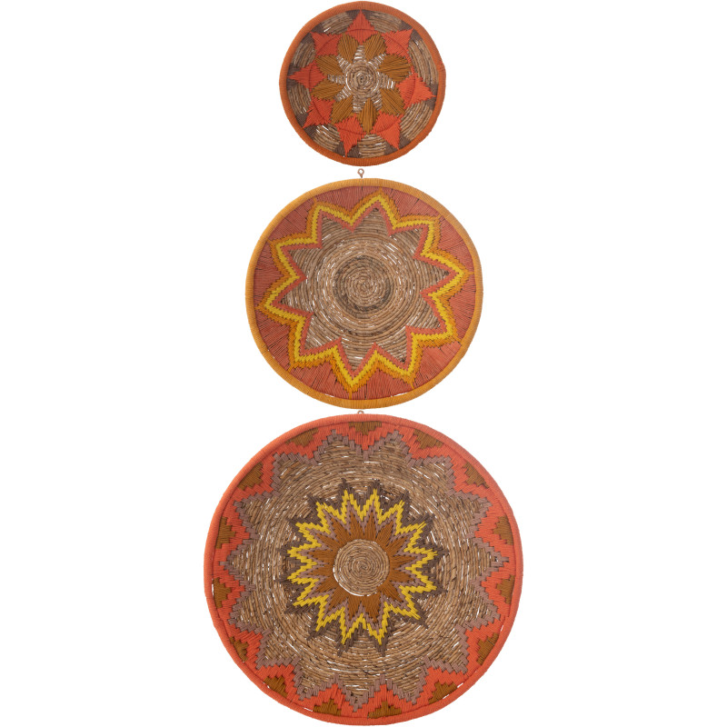 Lot de 3 Décorations murales bohème Branche de bananier Naturel Orange Tressé Soléaro 