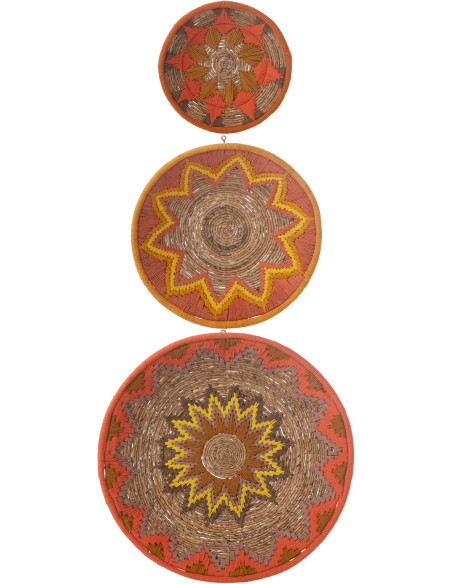 Lot de 3 Décorations murales bohème Branche de bananier Naturel Orange Tressé Soléaro 