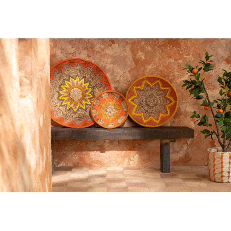 Lot de 3 Décorations murales bohème Branche de bananier Naturel Orange Tressé Soléaro 