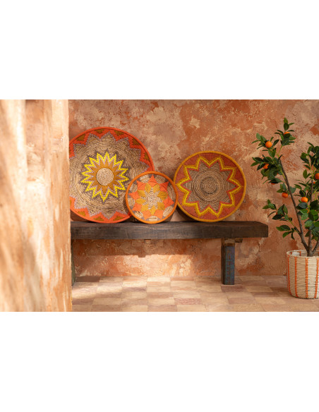 Lot de 3 Décorations murales bohème Branche de bananier Naturel Orange Tressé Soléaro 