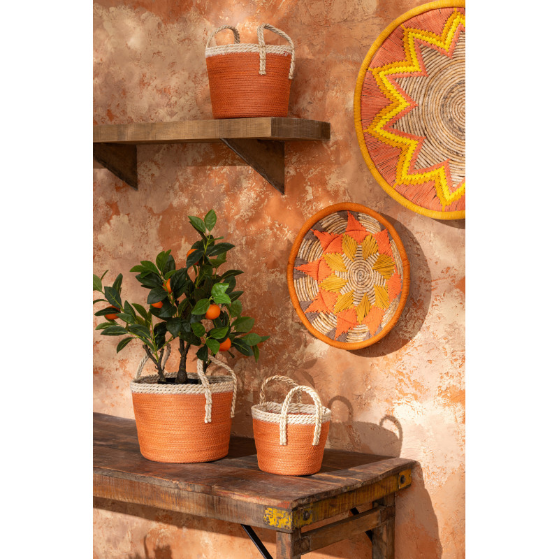 Lot de 3 Décorations murales bohème Branche de bananier Naturel Orange Tressé Soléaro 