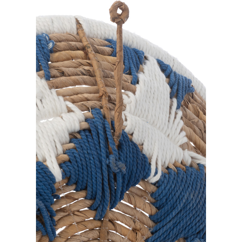 Lot de 3 Décorations murales bohème Branche de bananier Naturel Bleu foncé Tressé Soléaro 