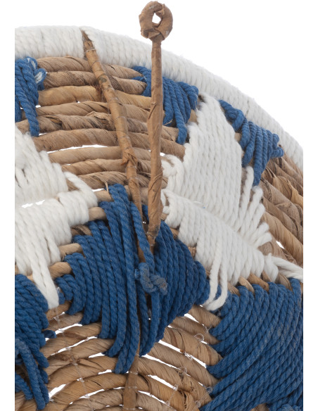 Lot de 3 Décorations murales bohème Branche de bananier Naturel Bleu foncé Tressé Soléaro 