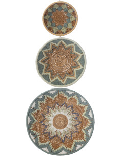 Lot de 3 Décorations murales bohème Branche de bananier Naturel Bleu clair Tressé Soléaro 