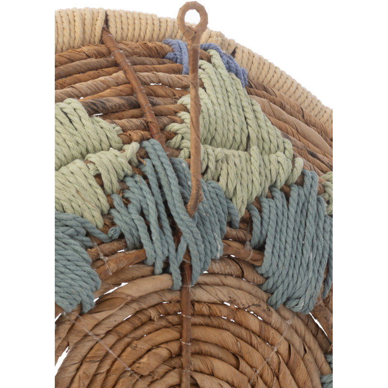 Lot de 3 Décorations murales bohème Branche de bananier Naturel Bleu clair Tressé Soléaro 