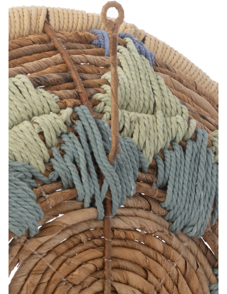 Lot de 3 Décorations murales bohème Branche de bananier Naturel Bleu clair Tressé Soléaro 