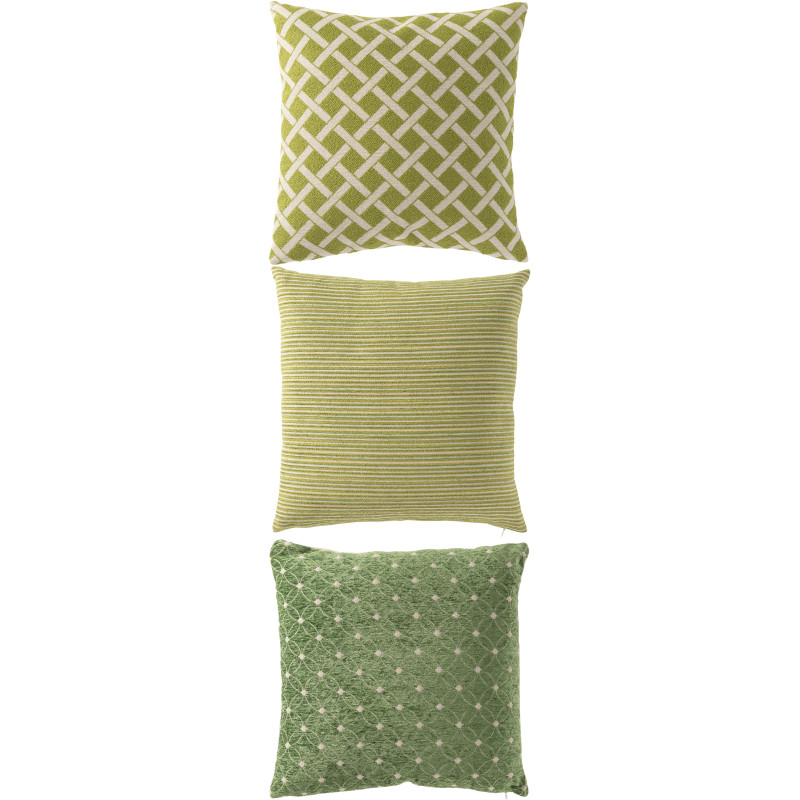 Lot de 3 Coussin cottage chic Carré 45x45 Tissu Vert Blanc cassé Verdelyne 