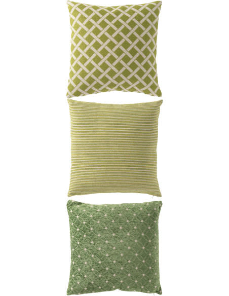 Lot de 3 Coussin cottage chic Carré 45x45 Tissu Vert Blanc cassé Verdelyne 