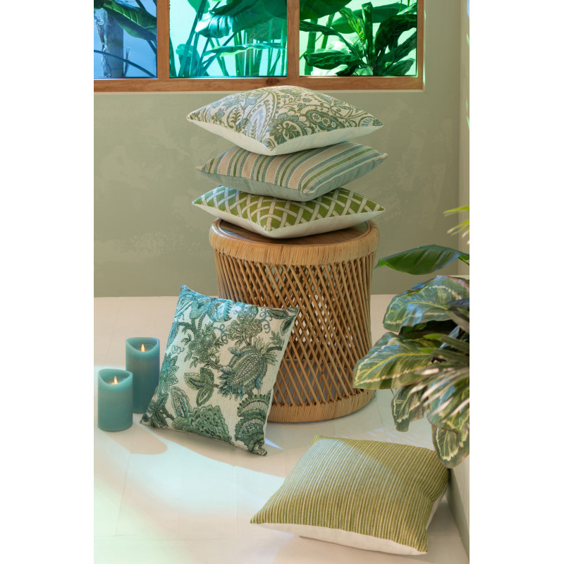 Lot de 3 Coussin cottage chic Carré 45x45 Tissu Vert Blanc cassé Verdelyne 