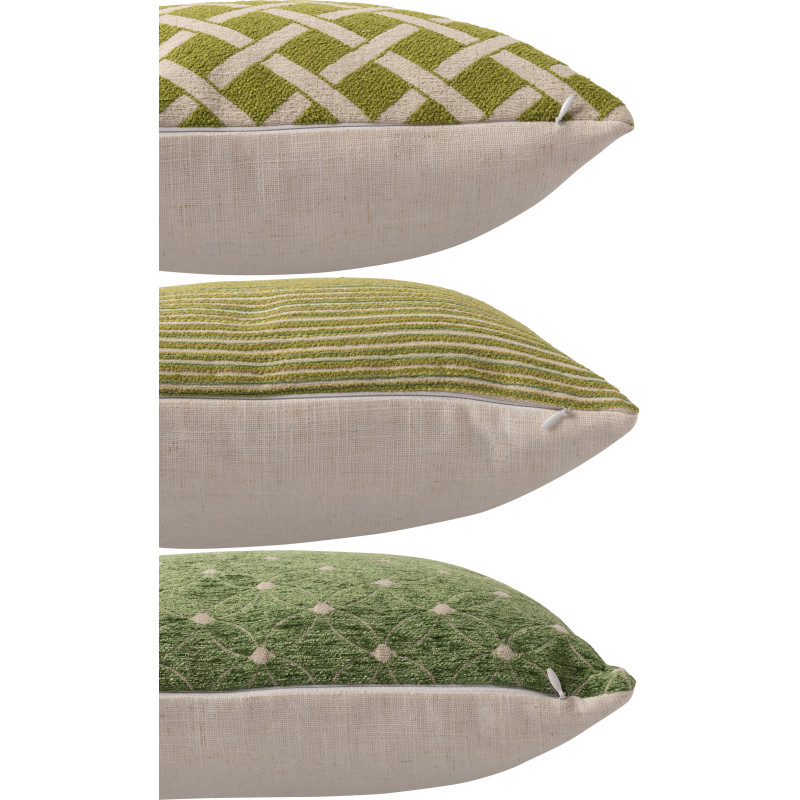 Lot de 3 Coussin cottage chic Carré 45x45 Tissu Vert Blanc cassé Verdelyne 