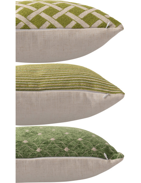 Lot de 3 Coussin cottage chic Carré 45x45 Tissu Vert Blanc cassé Verdelyne 