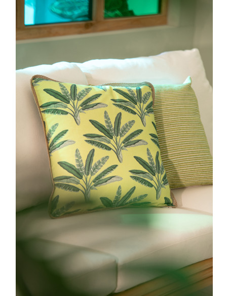 Lot de 3 Coussin cottage chic Carré 45x45 Tissu Vert Blanc cassé Verdelyne 