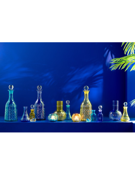 Lot de 3 Bouteilles déco style méditerrannée H 16 cm Verre Jaune Turquoise Bleu Tarifa 