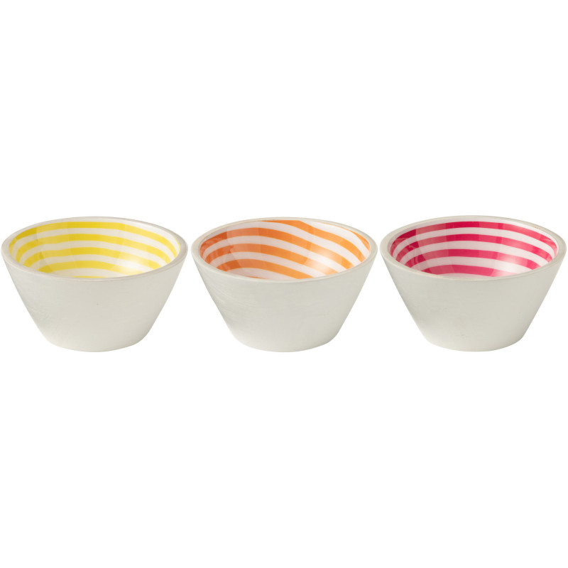 Lot de 3 Bols apéro Japandi pop Rond 15 cm Bois de manguier Blanc Jaune Orange Rose Motif spirale Uzuori 