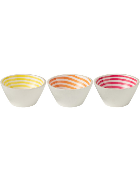Lot de 3 Bols apéro Japandi pop Rond 15 cm Bois de manguier Blanc Jaune Orange Rose Motif spirale Uzuori 