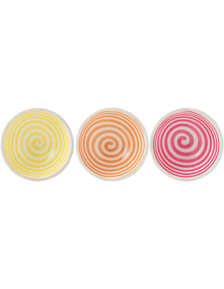 Lot de 3 Bols apéro Japandi pop Rond 15 cm Bois de manguier Blanc Jaune Orange Rose Motif spirale Uzuori 