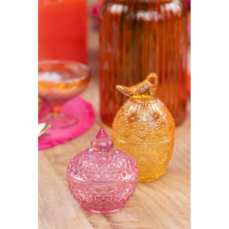 Lot de 3 Boîtes déco avec couvercle Ronde Verre Jaune Rose Orange Luminadia 