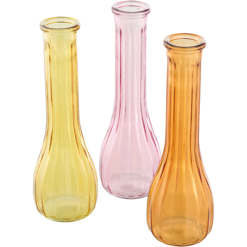 Lot de 2 Vases Slim H 22 cm Verre Jaune Rose Orange Luminadia 