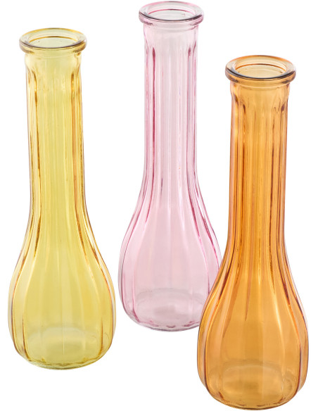 Lot de 2 Vases Slim H 22 cm Verre Jaune Rose Orange Luminadia 