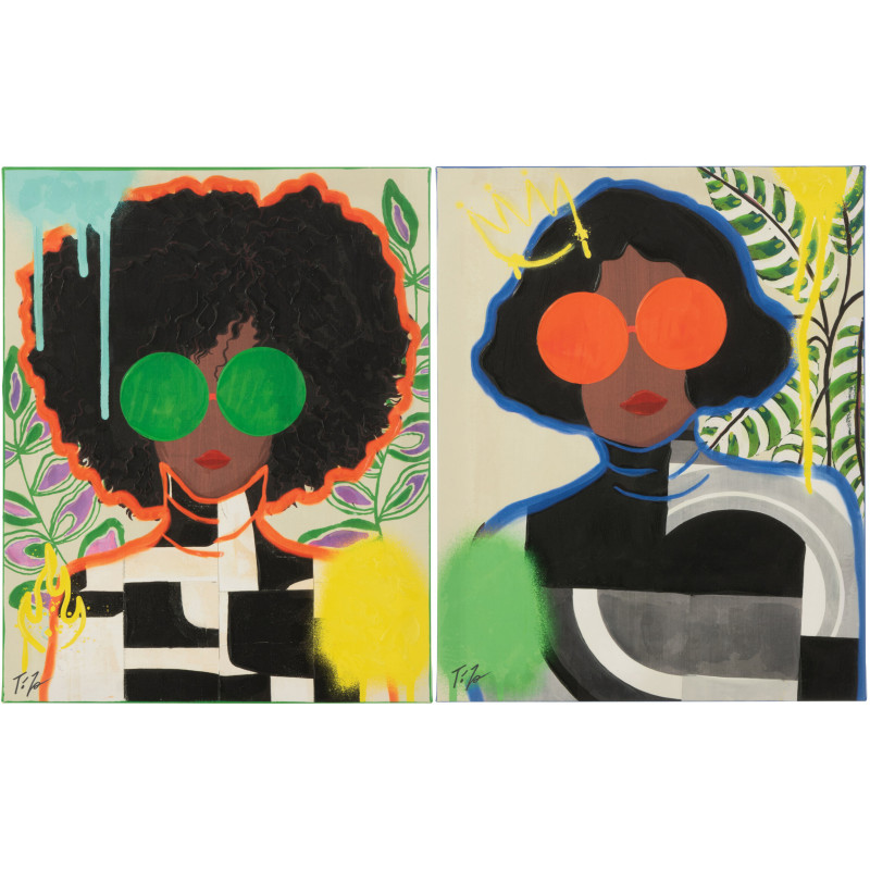 Lot de 2 Toiles murales peintes Pop Art Femmes 40x50 Woumia 