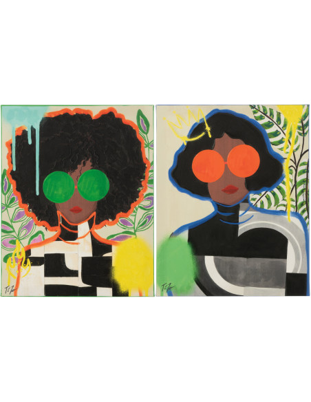 Lot de 2 Toiles murales peintes Pop Art Femmes 40x50 Woumia 
