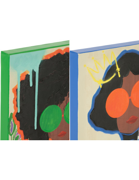 Lot de 2 Toiles murales peintes Pop Art Femmes 40x50 Woumia 