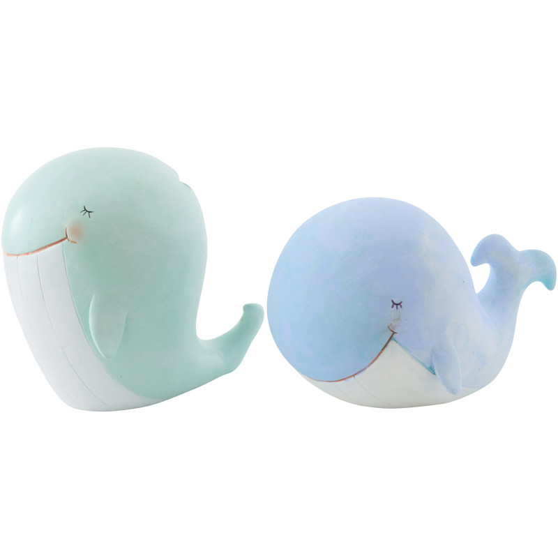 Lot de 2 Tirelires Baleines Résine Bleu clair Vert clair Bloopa 