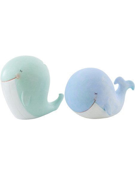 Lot de 2 Tirelires Baleines Résine Bleu clair Vert clair Bloopa 