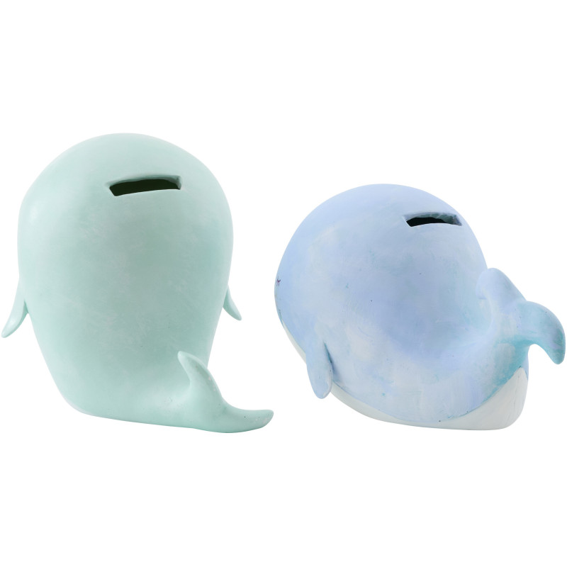 Lot de 2 Tirelires Baleines Résine Bleu clair Vert clair Bloopa 