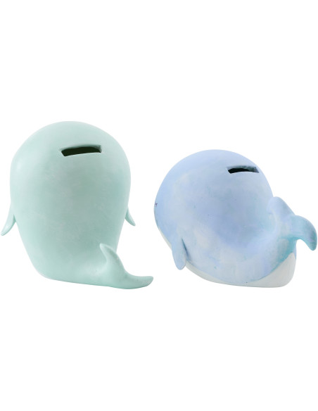 Lot de 2 Tirelires Baleines Résine Bleu clair Vert clair Bloopa 